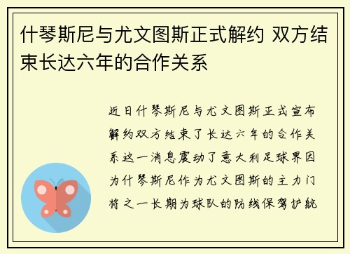 什琴斯尼与尤文图斯正式解约 双方结束长达六年的合作关系